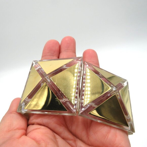 Tory Burch‎ Gold Tone Lucite Geometric Cuff Bracelet Women Wide Statement Logo - Picture 7 of 11